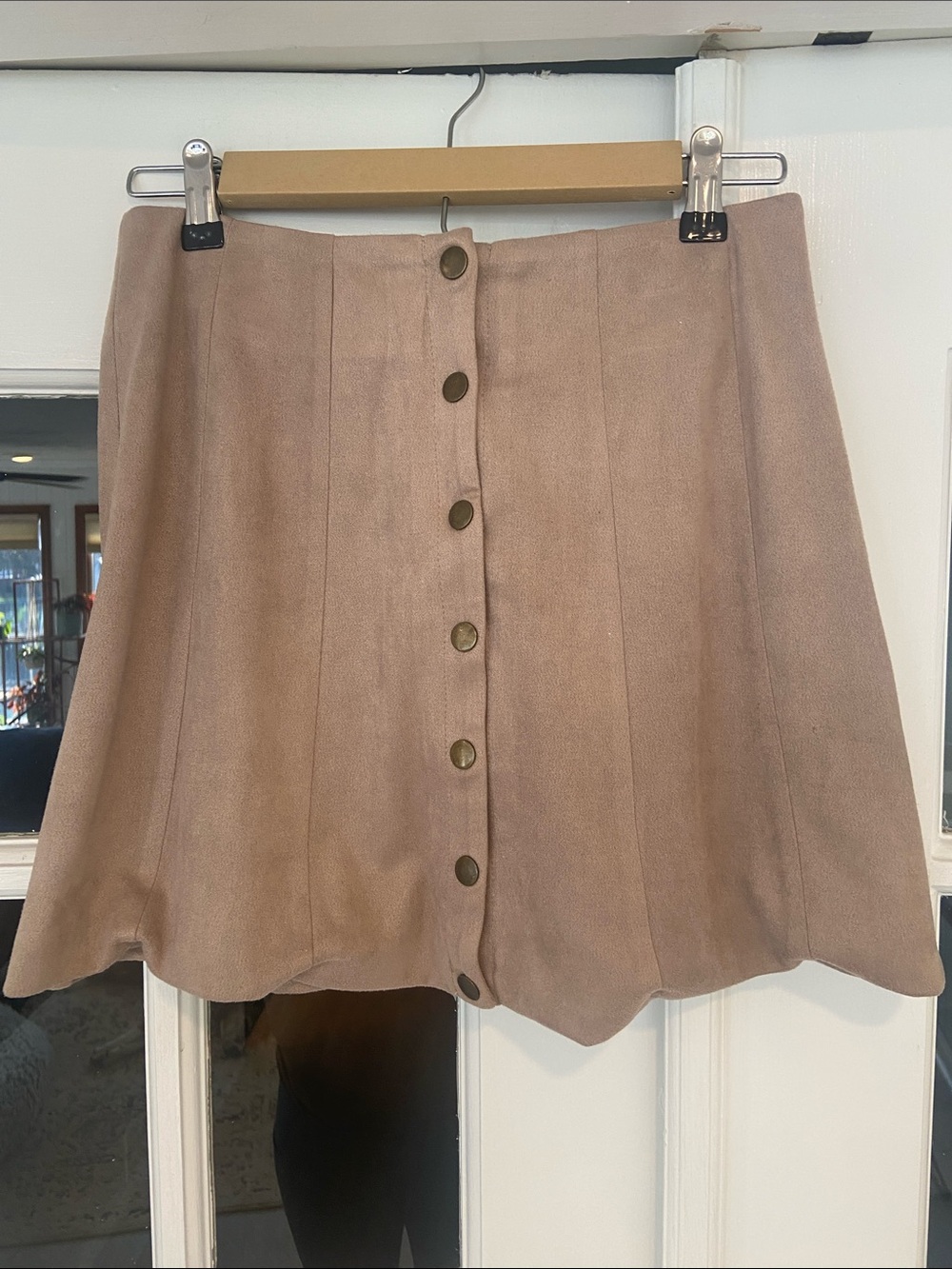 Altar'd State Button-Front Mini Skirt in Taupe